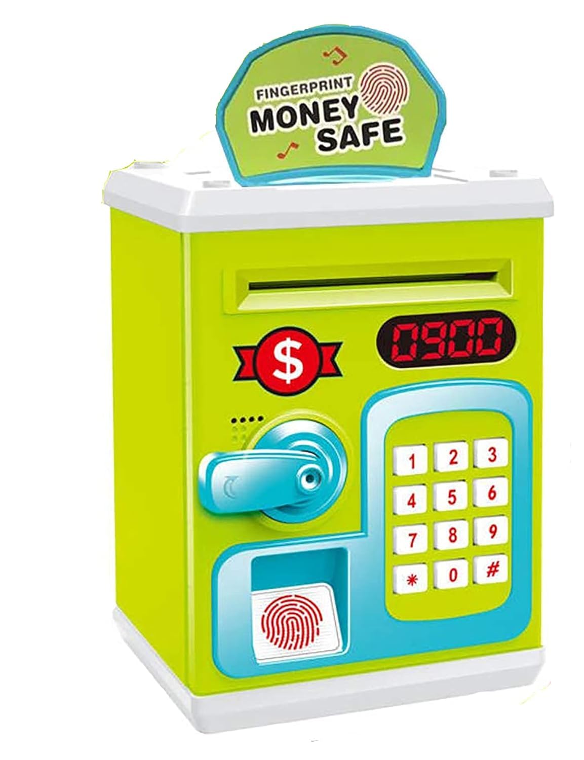 Electronic Fingerprint Sensing Money Bank with Digital Password Music Light ATM Machine Piggy Banks Auto Scroll Coin Saving Box for Kids(Multicolor)