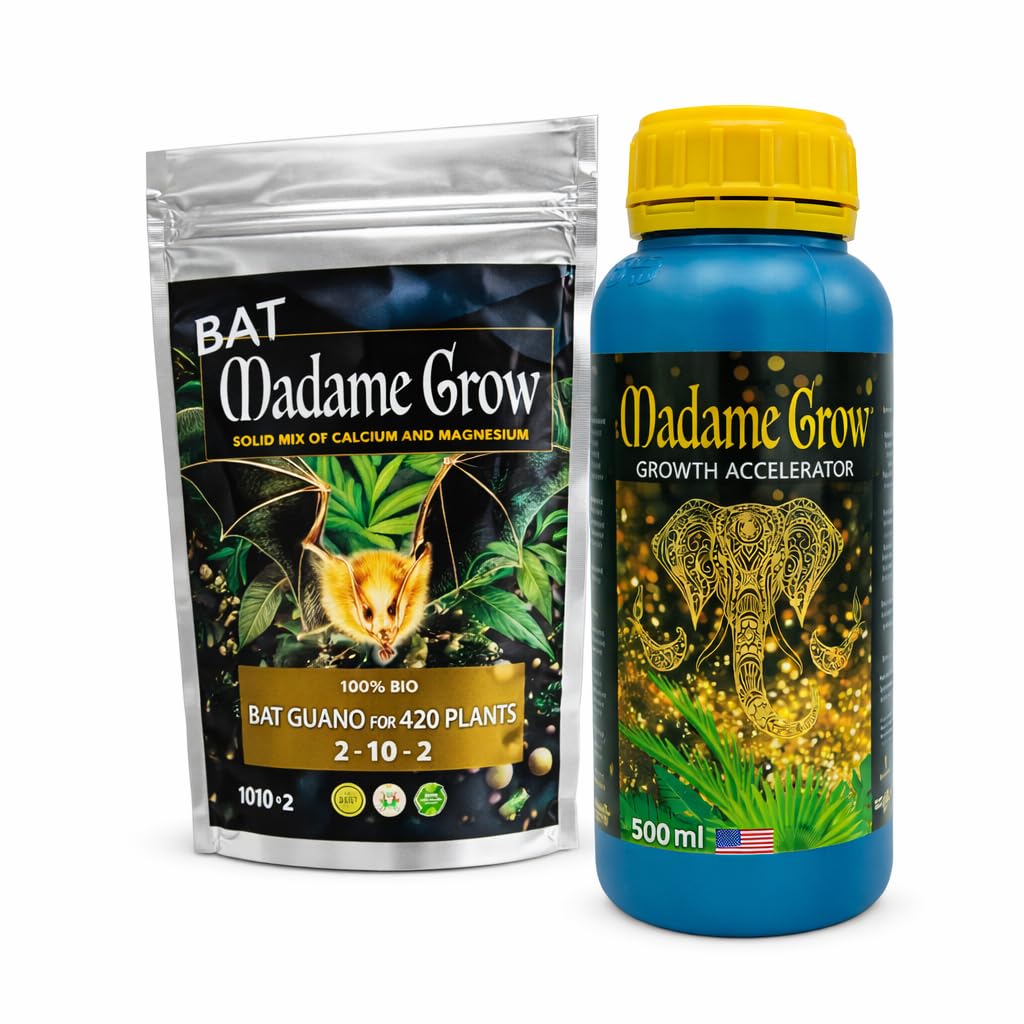 MADAME GROW Boost Kit Wachstumsbeschleuniger 500 ml + Fledermausguano 500 g, Pflanzenwurzel- und Blühdünger, Pflanzendünger, Wachstum und Stimulator, bereichert Substrat