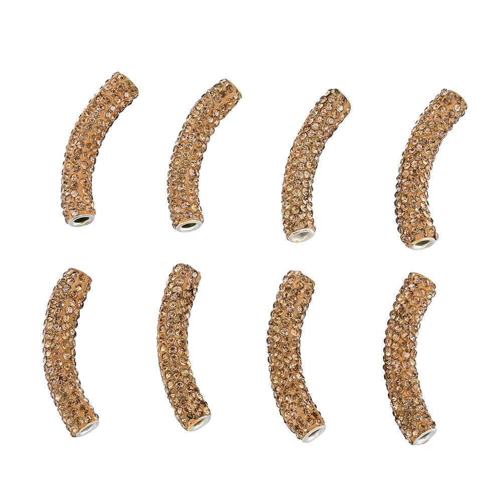 Beadthoven 10pcs 45x9mm Tube Brass Middle East Rhinestone Beads Light Gold Clay Pave Round Beads Disco Rhinestone Crystal Shamballa Beads for Jewelry Making Handmade Crafts Accessories Supplies