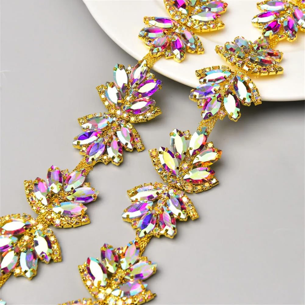 Chaîne de fleurs en cristal et strass argentés pour couture de chaussure et ceinture de 1 yard