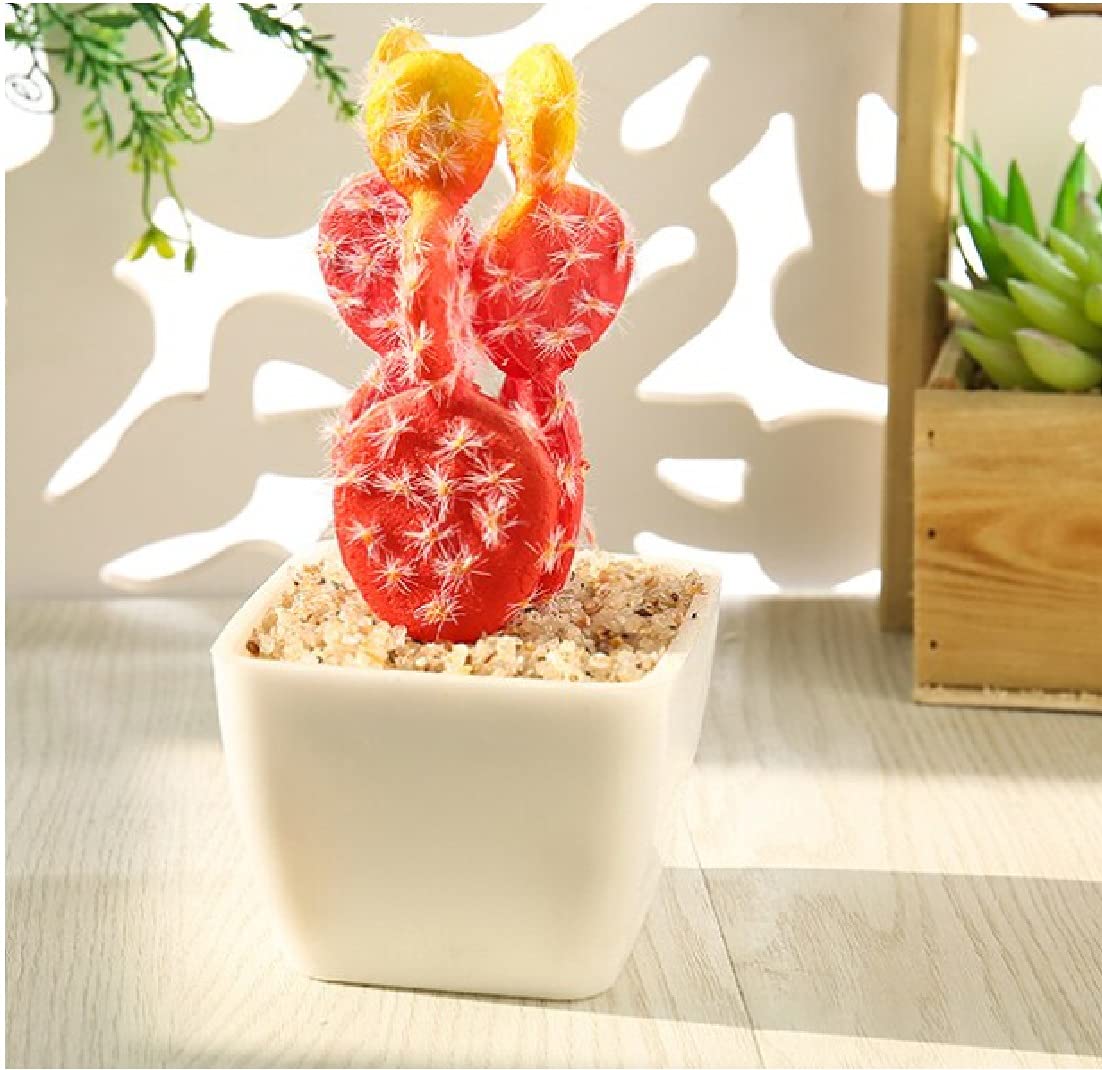 BHOOLU&GOOLU Artificial Bonsai Cactus - Flocked Prickly Pear Succulents Cactus (Color: Red)