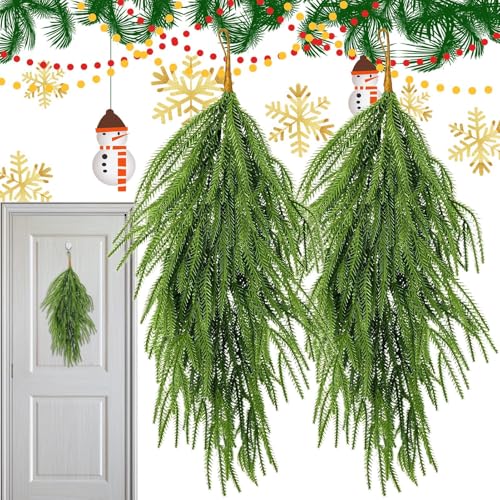 Ghirlanda di Cedro | Decorazione Natalizia a Goccia | 2 Pezzi Ghirlanda di Pino Resistente ai Raggi UV 66 cm per Portico Finestra Tavolo Ringhiera Porta Parete Interni Scale