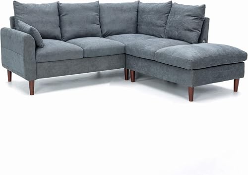 Panana Sofá modular esquinero, sofá de tela de lino en forma de L de 5 asientos con diván de puerto USB integrado (gris, esquina de 5 plazas con