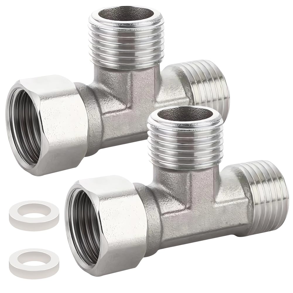 2 Pezzi in Acciaio Inox 304 3 Vie Mobili T-Raccordo, Raccordo Girevole 3/4 Pollici T, Raccordo 3/4" AG/AG/IG T, Collegamento a 3 Vie per Spruzzatore, Doccia Braccio