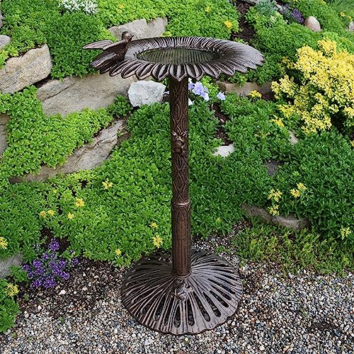Image of Oakland Living 5065AB Antique Bronze Sunflower Design Aluminum Birdbath