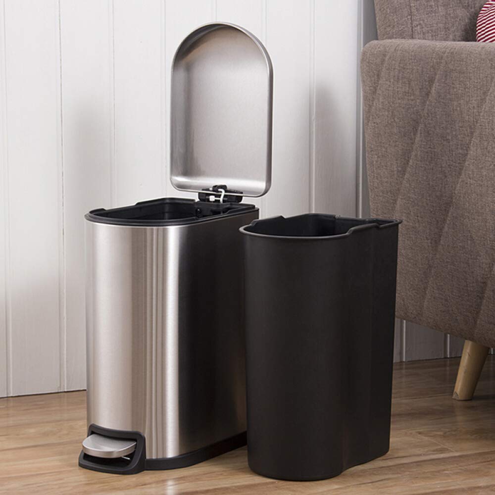 10 Liter Edelstahl Treteimer für Recycling – Abfall, Papier, Plastik, Dosen, Gartenabfälle Und Geeignet für Küche, Bad, Büro Und Schlafzimmer