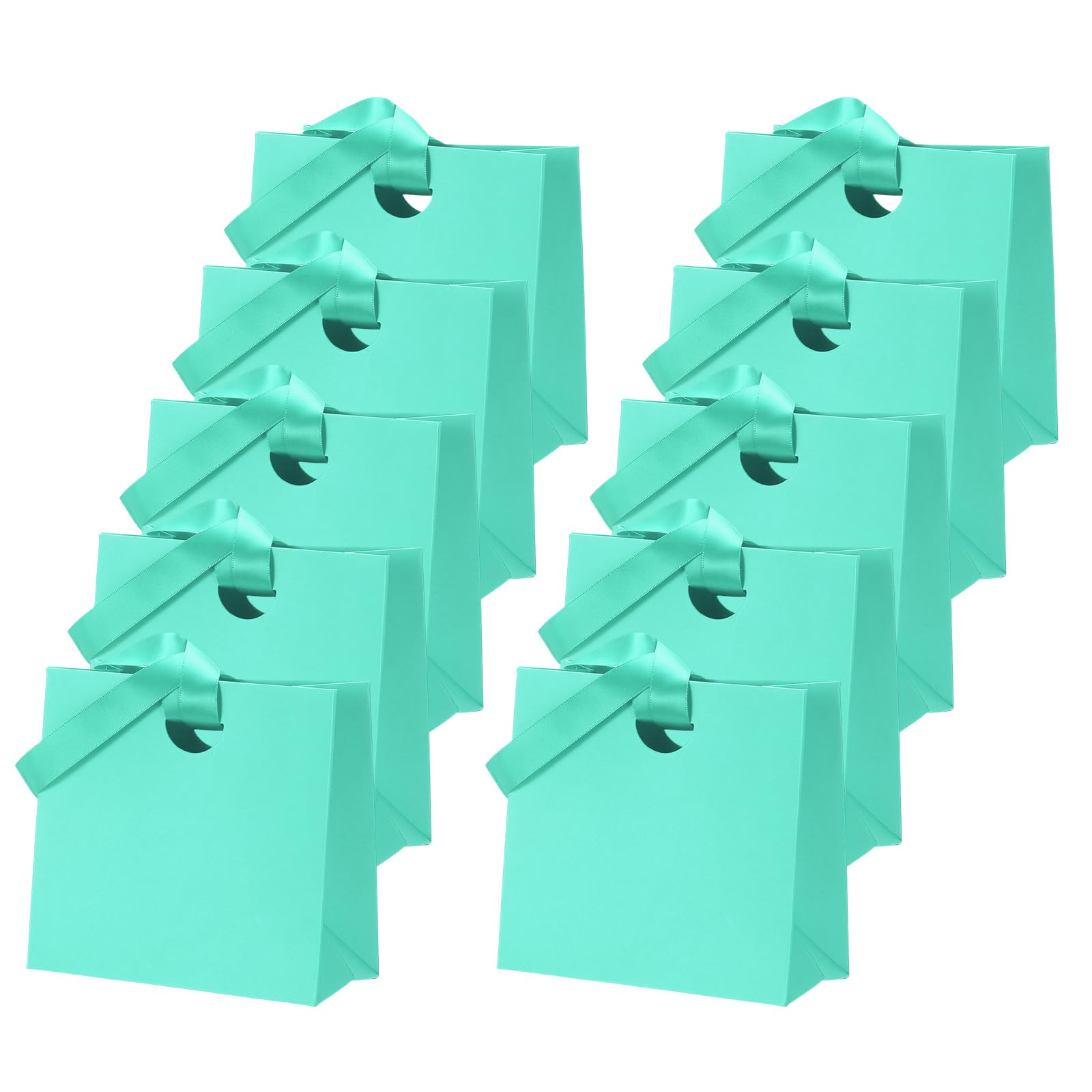 PATIKIL Gift Bags with Ribbon, (15.5 x 7.5 x 14.5cm, Green)(10Pcs), Medium Gift Wrap Bags with Handles, Suit for Wedding/Birthday/Bridesmaid/Party/Shopping
