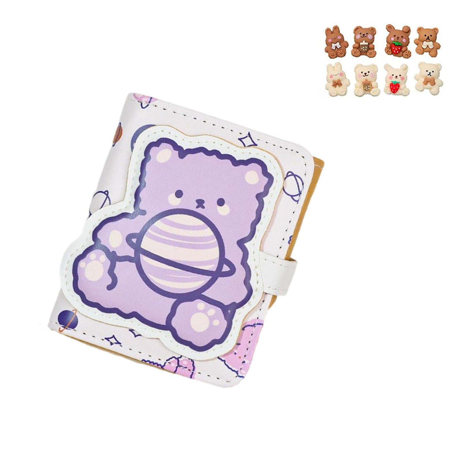 JELLYEA Kawaii Bear Wallet Cute Cartoon Card Holder Girls Coin Purse Anime Key Bag Card Case Front Pocket Wallet