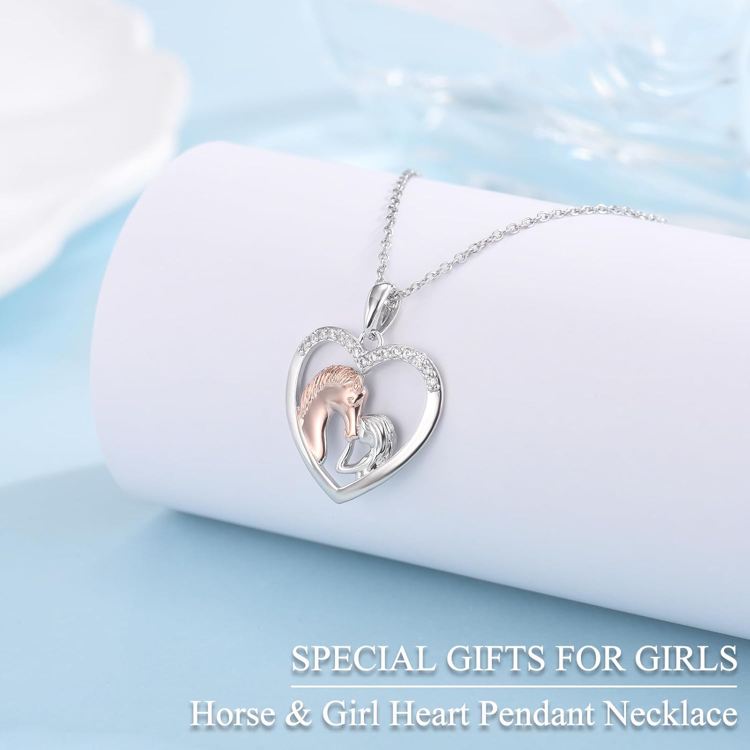 Horse Gifts for Girls Women Horse Lovers, Girl And Horse Heart Shape Pendant Necklace on Birthday Christmas Valentines Mothers Day Graduation Back to School - Image 2