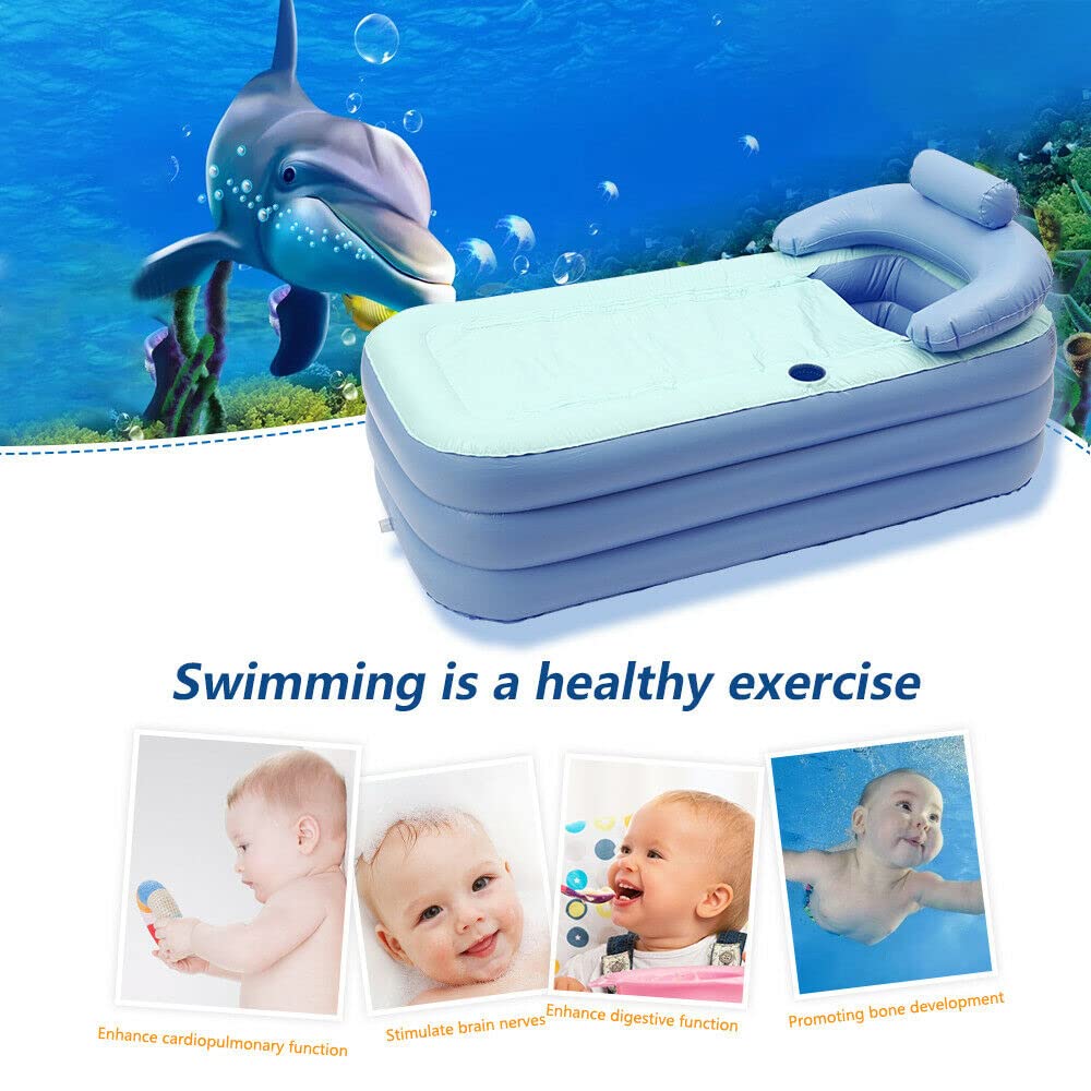 Baignoire gonflable Lightakai - Baignoire en PVC gonflable portable et pliable avec coussin et tuyau de vidange (sans pompe) pour piscine à domicile et salle de bain, Bleu
