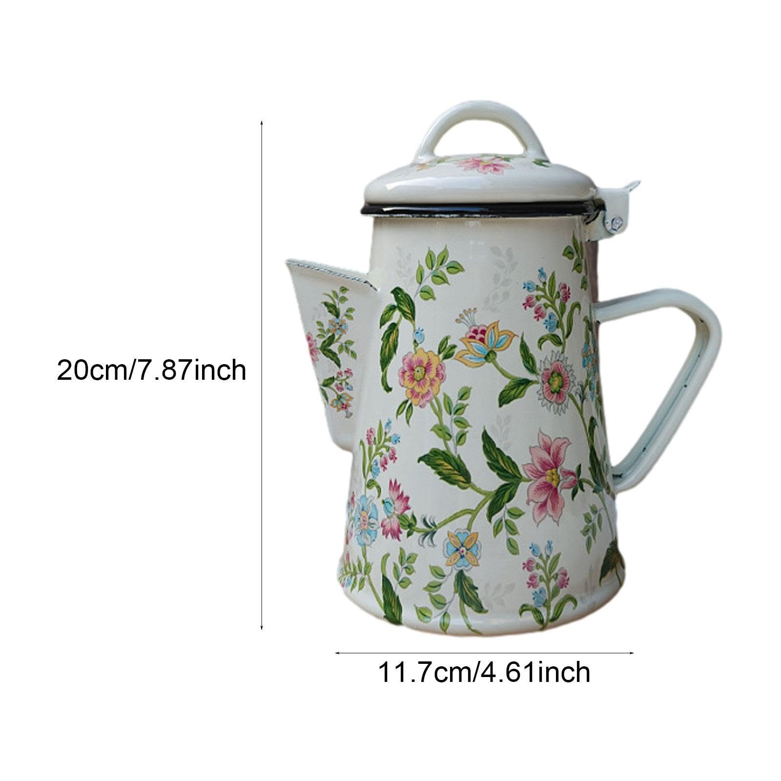 Cafetera Esmaltada, Cafetera Cocina, Tetera Estilo Vintage de 0.8 L con Asa, Esmalte Grueso Resistente a Altas Temperaturas, Fácil de Limpiar, Apta para Gas, Eléctrica y Vitrocerámica