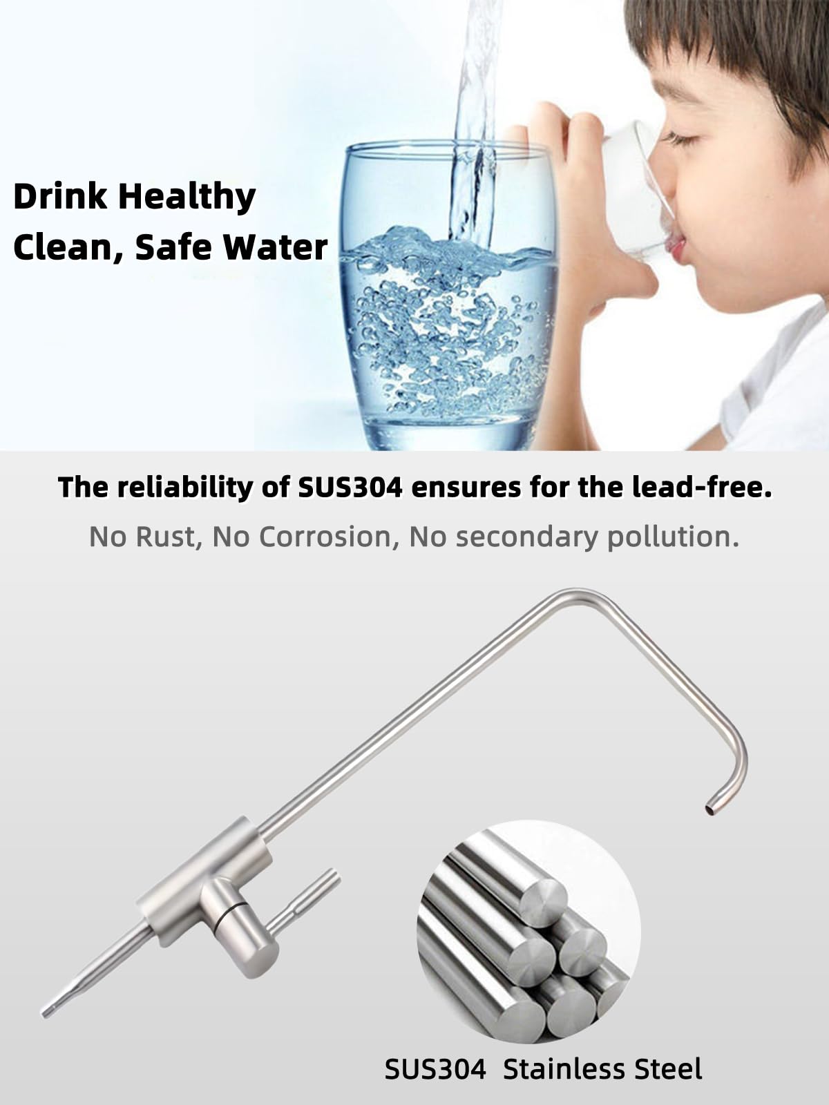 Trinkwasserhahn, bleifreier Wasserfilter-Wasserhahn,Umkehrosmose-Wasserhahn für Küchenspüle, gebürstetes Nickel, SUS304 Edelstahl