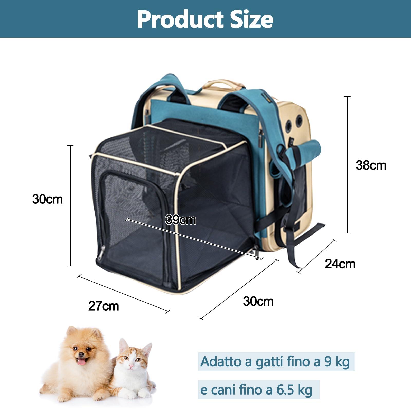 Galatée Zaino Espandibile Per Animali Domestici, Zaino Per Gatti e Cani Approvato Dalle Compagnie Aeree, Borsa Traspirante Per Gatti Per Viaggi, Escursioni, Campeggio e Attività All'Aperto(Kaki)