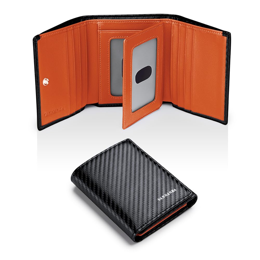 VANNANBA 2023 New Carbon Fibre Front Pocket Wallet with Folded ID Windows,12 Card Slots & 2 Note pockets(carbon orange)