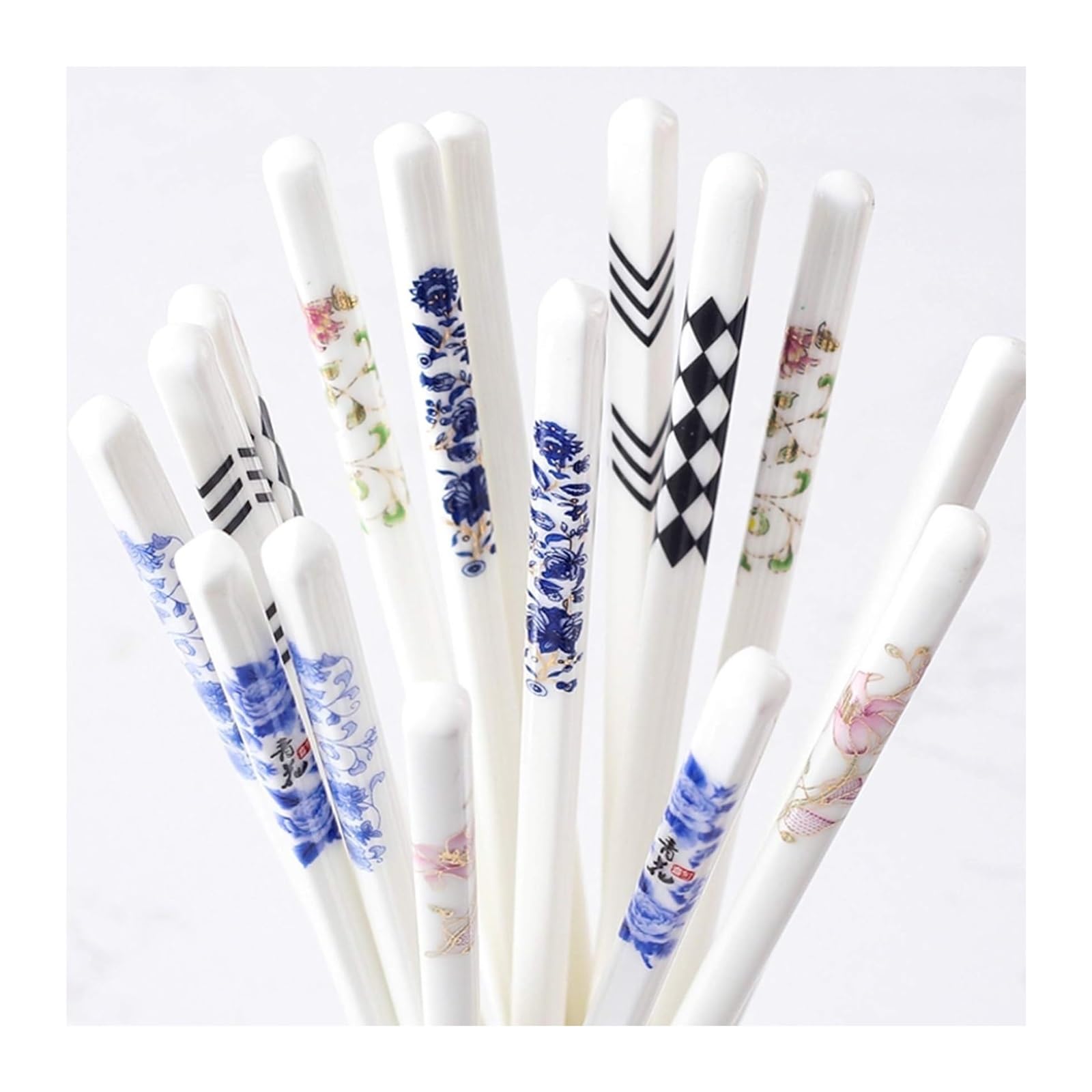 Jeu de baguettes, Baguettes en porcelaine réutilisables, for japonaise chinoise coréenne Sushi, résistantes à la moisissure, saines et faciles nettoyer, paquet cadeau de 5 paires A(E)