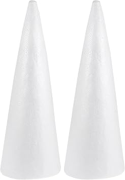 2Pcs Foam Cones Christmas Tree Cone Handmade White Solid Polystyrene for Xmas Holiday Party Table Centerpiece Decor DIY Arts Crafts Projects 38x13.5x13.5cm