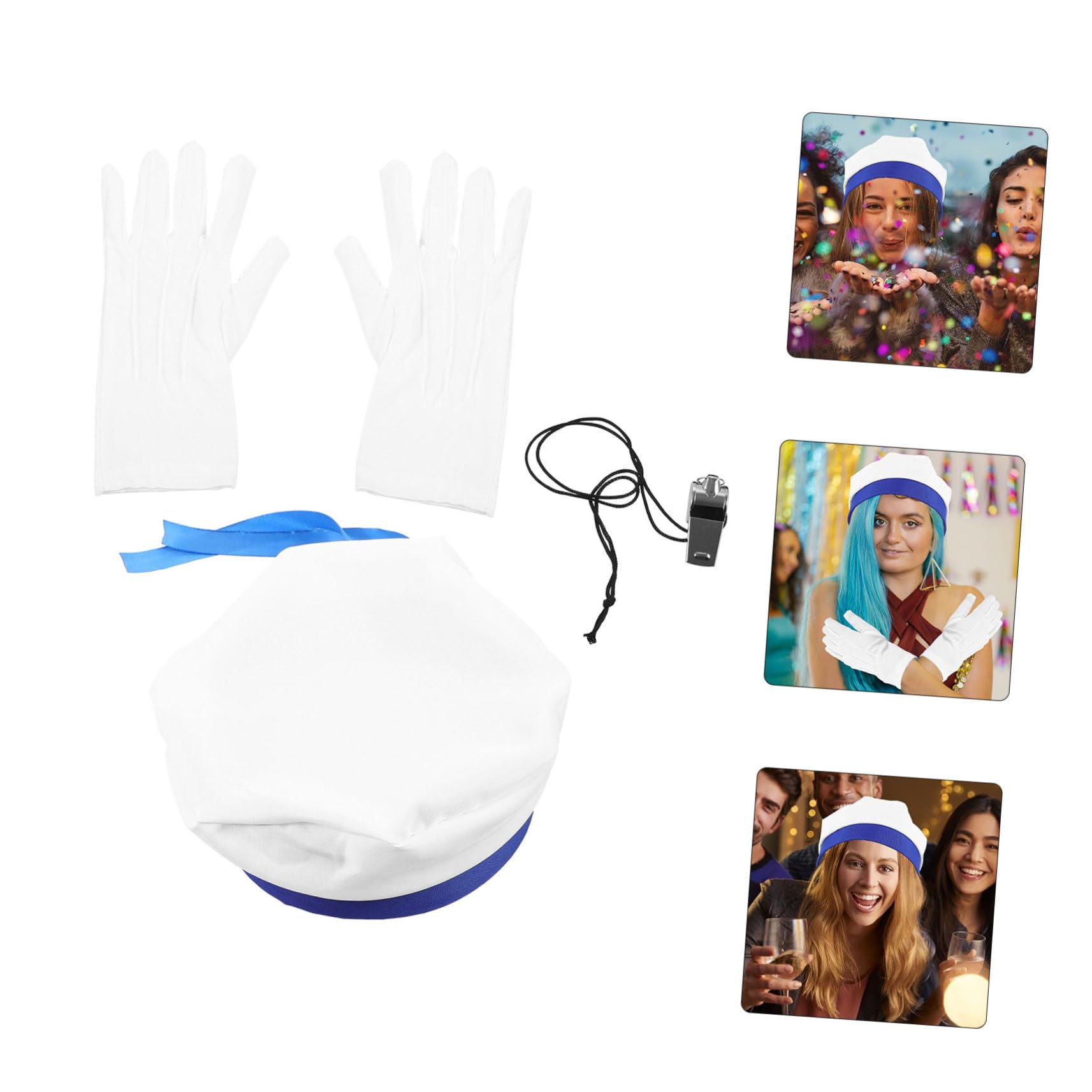 BESPORTBLE Classic Navy Sailor Hat Set Cosplay Prop for Sailor Captain Costume Gloves Whistle Party Accessory