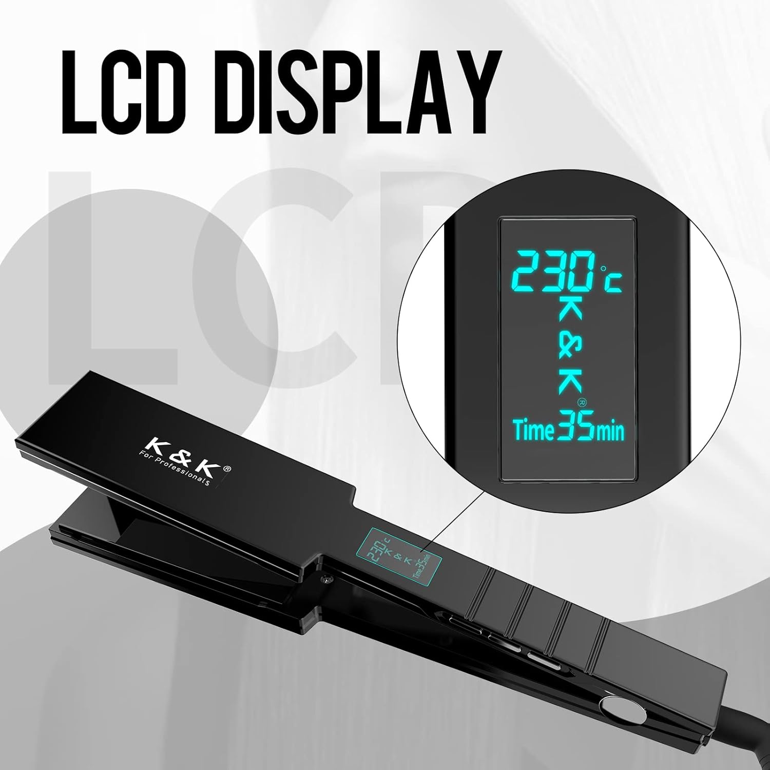 K&K Nano Hair Straighteners Wide Plates, Adavance Ceramic Coated Plates Digital Display Ultra-Fast Heat Up 80-230 °C Auto Safety Shut Off Plancha De Pelo Dual Voltage UK Plug,... - Image 5