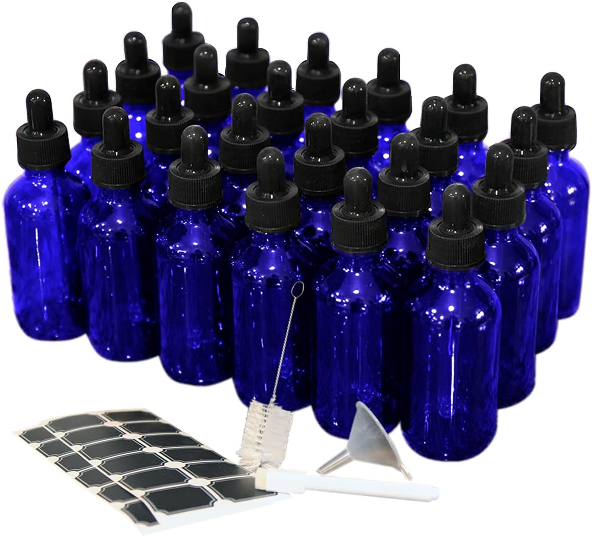 Nevlers 2 Oz Glass Dropper Bottle 24 Pack | Leakproof Cobalt Blue Glass Tinct...