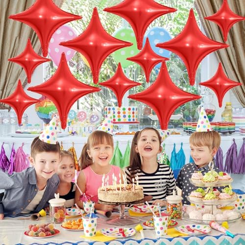 Red Star Balloons,12Pcs Four Angle Star Foil Balloons,26Inch and 10Inch Red Quadrangle Helium Balloon for Birthday New Year Christmas Anniversary Baby Shower Wedding Party Decorations - Image 3