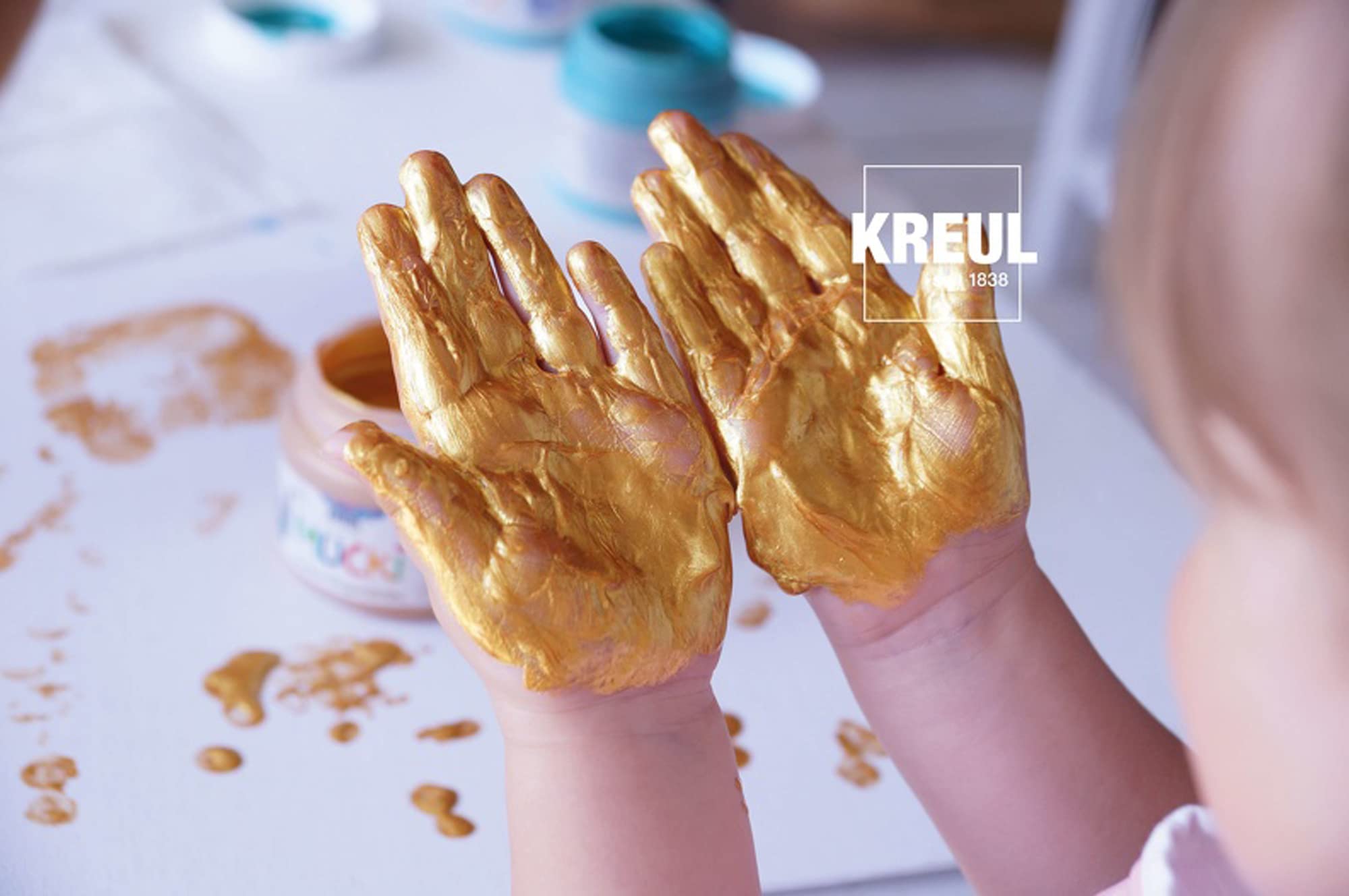 KREUL 23120 – Mucki błyszcząca farba do malowania palcami, 150 ml w kolorze różowym, na bazie wody, bez parabenów, glutenu i laktozy, wegańska, zmywalna, do malowania pędzlem i palcami