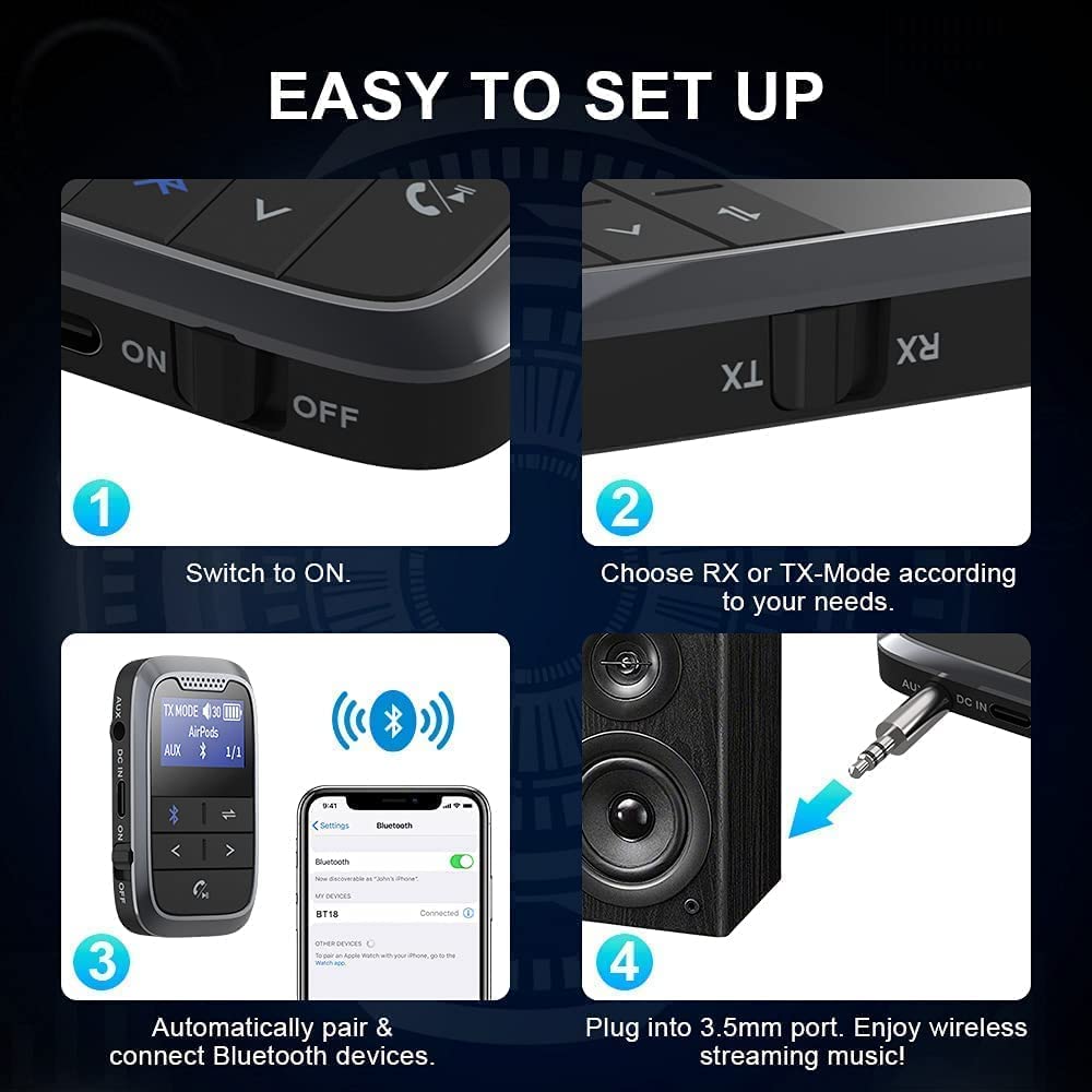 Adapter Bluetooth 2 w 1, odbiornik Bluetooth 5.0, z gniazdem 3,5 mm, z akumulatorem Aux, bezprzewodowy, z czasem pracy baterii 20 godzin do telewizora, słuchawek, samolotu, komputera