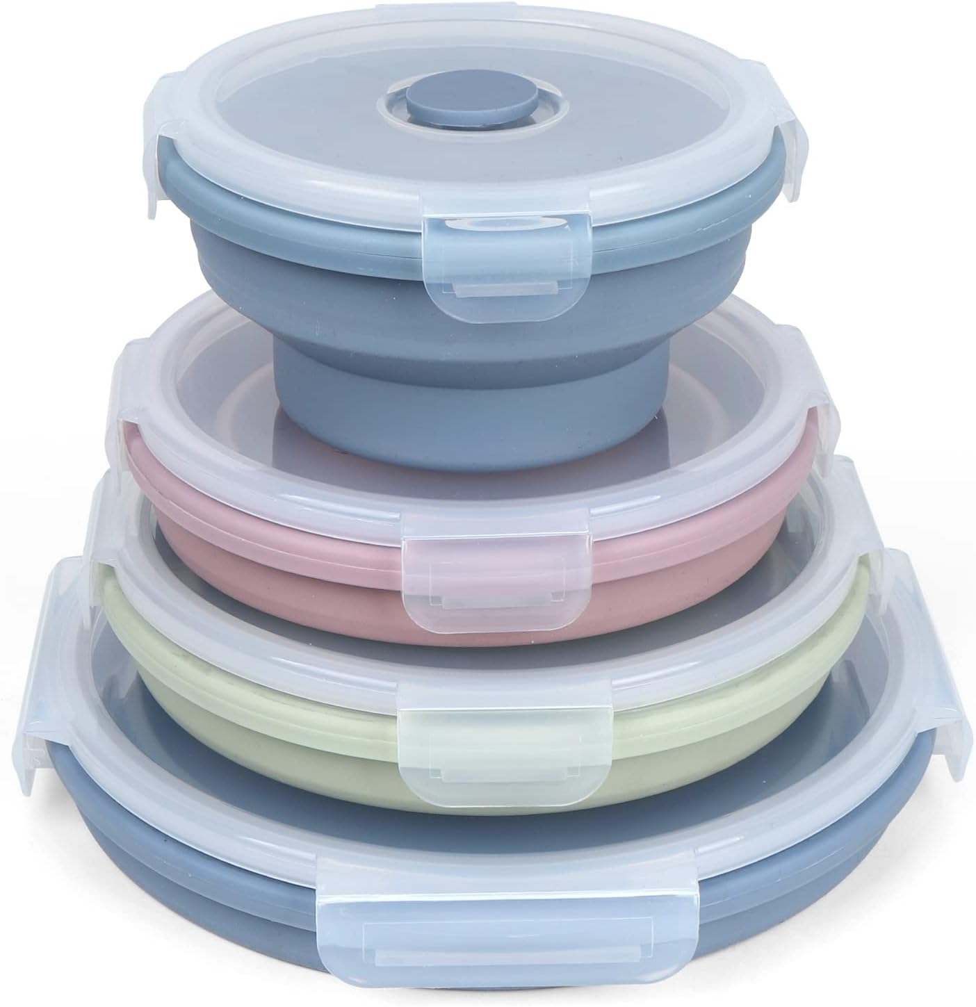 VIGIND Collapsible Silicone Food Storage Containers,Flat Stacks Collapsible Storage Containers/Bowls Sets for Kitchen/Camping/RV Storage and Organization,Microwave Refrigerator Safe (Round)