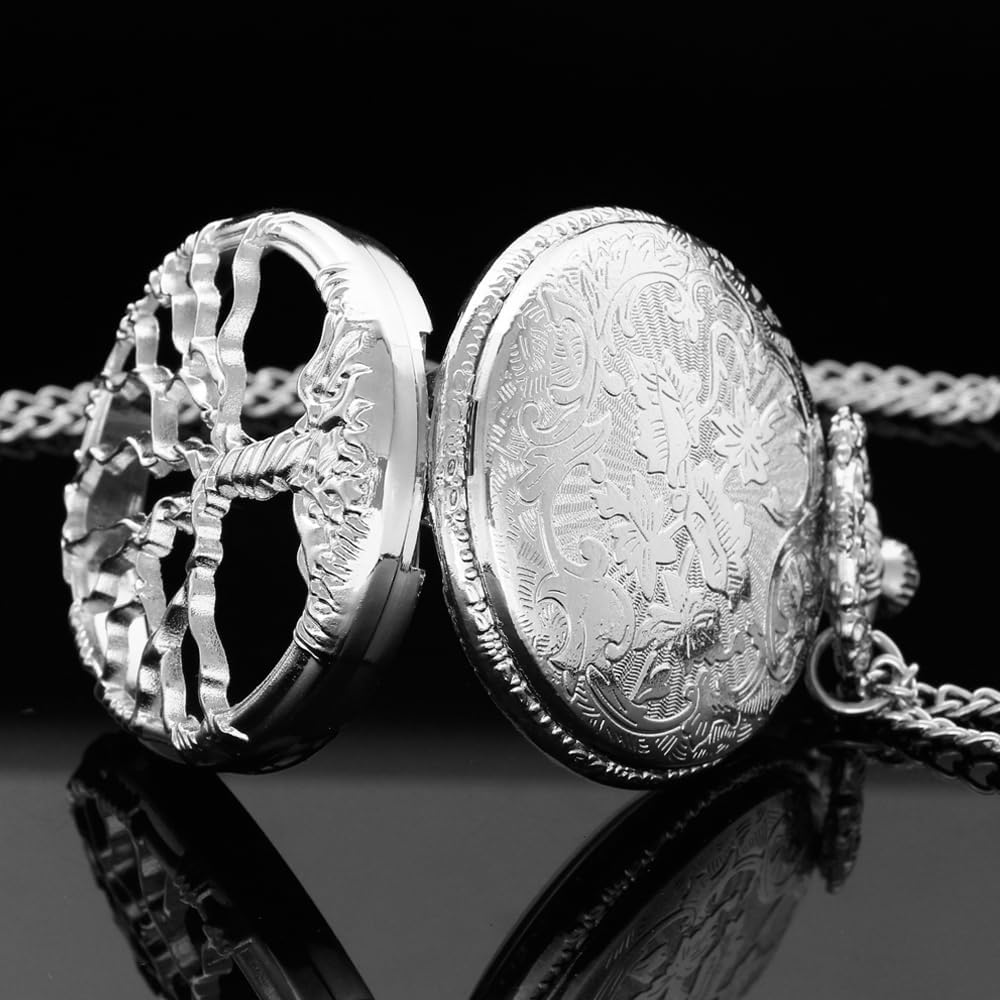 Van Gogh Montre de poche à quartz avec chiffres romains et lune étoilés et boîtier argenté pour homme et femme (avec sac cadeau)