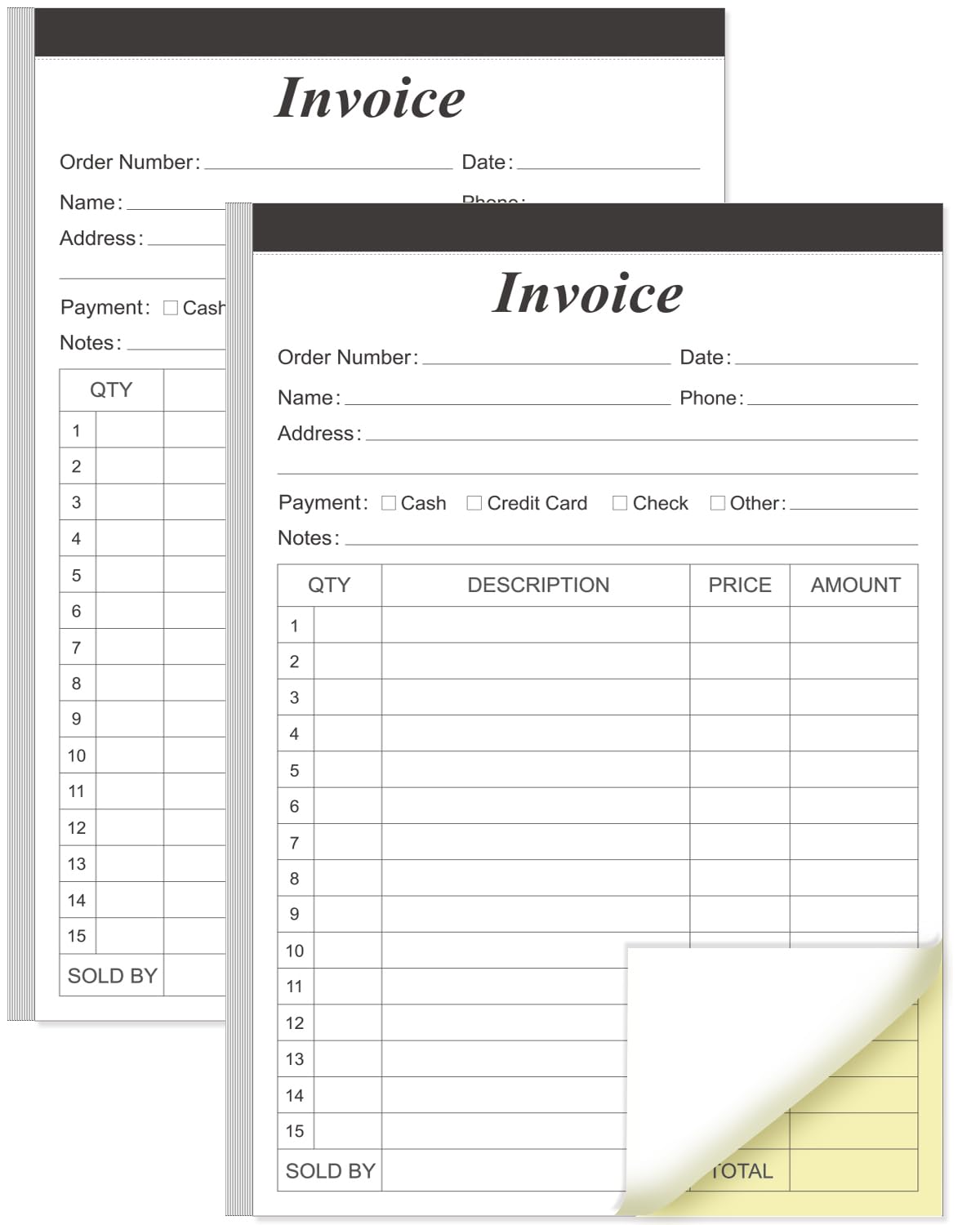 (2-Pack) Invoice Receipt Book with Cardboard 2-Part Carbonless, 5.5" x 8.5" Order Forms, 100 Sheets Carbonless Sales Invoice Book for Small Business