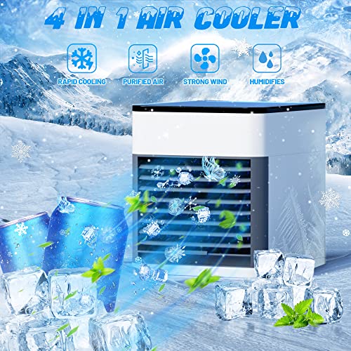 Portable Air Conditioner, Upgraded Mini Personal Evaporative Air Cooler Fan Multifunction 4 In 1 With 3 Speeds, Usb Led Light Small For Room Bedroom Office Home Tent #TOP1