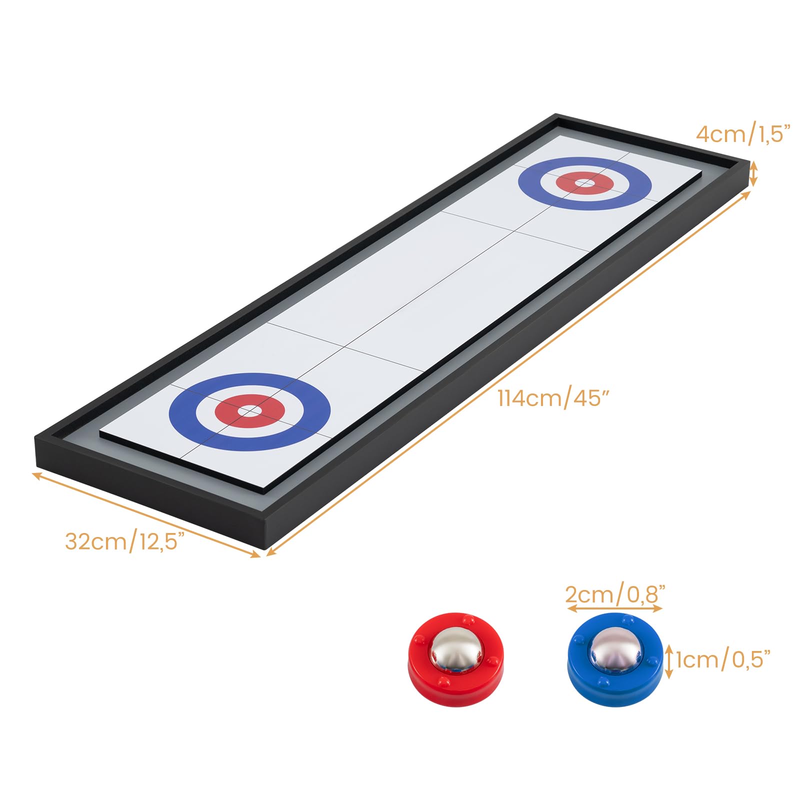 DREAMADE Shuffleboard & Curling 2-in-1-Brettspiele, multifunktionaler Spieltisch mit 4 roten & 4 blauen Scheiben, tragbar Kombispielset für Kinder und Familie