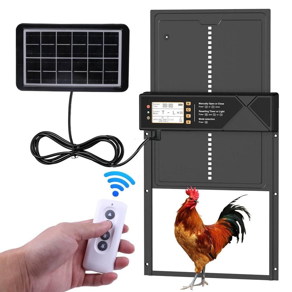 Portón Automático para Gallinero 35cm con Panel - Batería Recargable Puerta de Aluminio Resistente a la Corrosión Aves