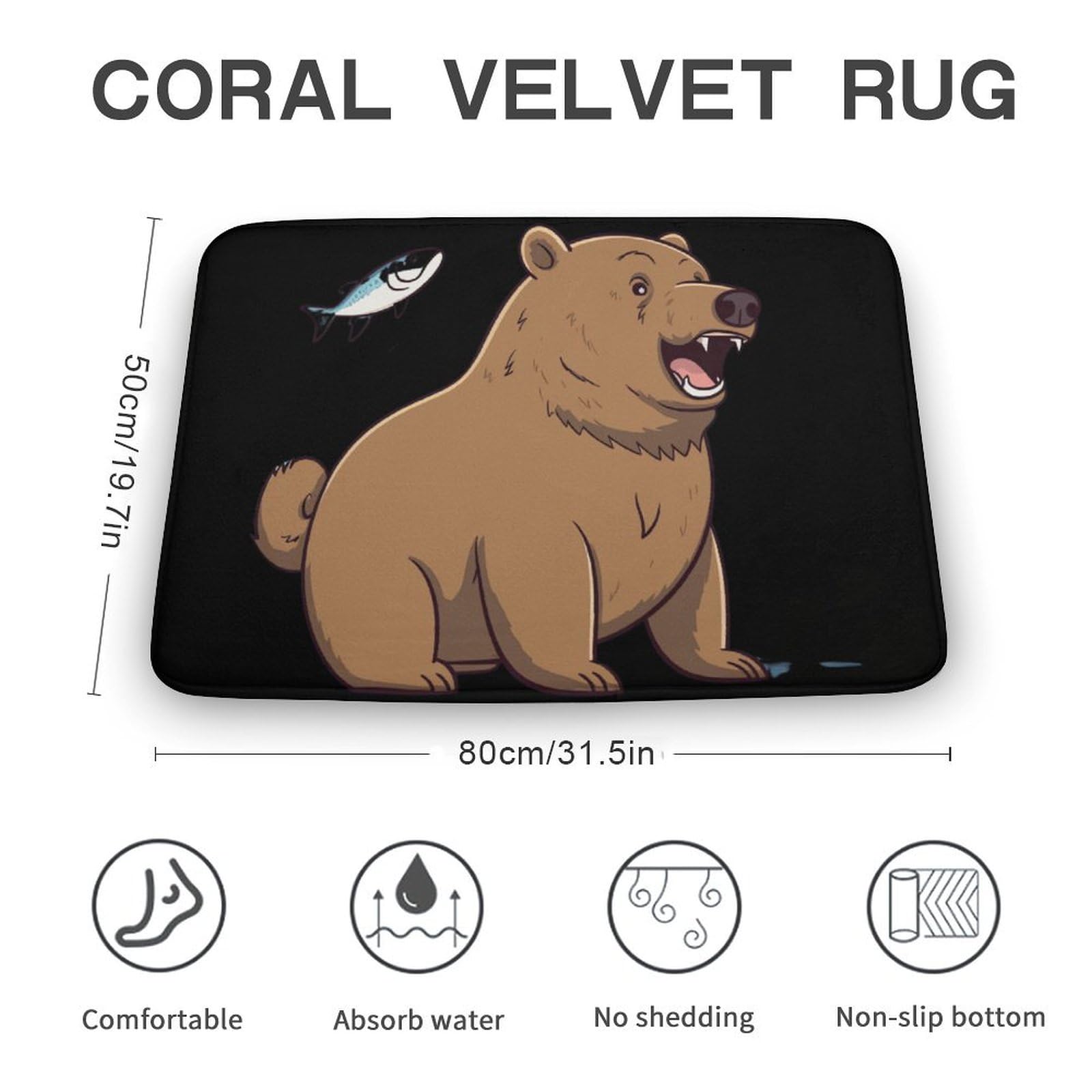 Bears Fishing Coral Velvet Rugs Non-Slip Bathroom Rugs Soft Kitchen Rug Floor Carpet for Home Decor 19.7