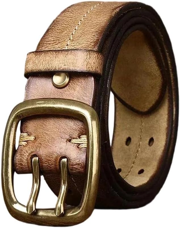 Men's Military Style Belt - 3.8 cm Solid Cowskin with Copper Double Pin Buckle