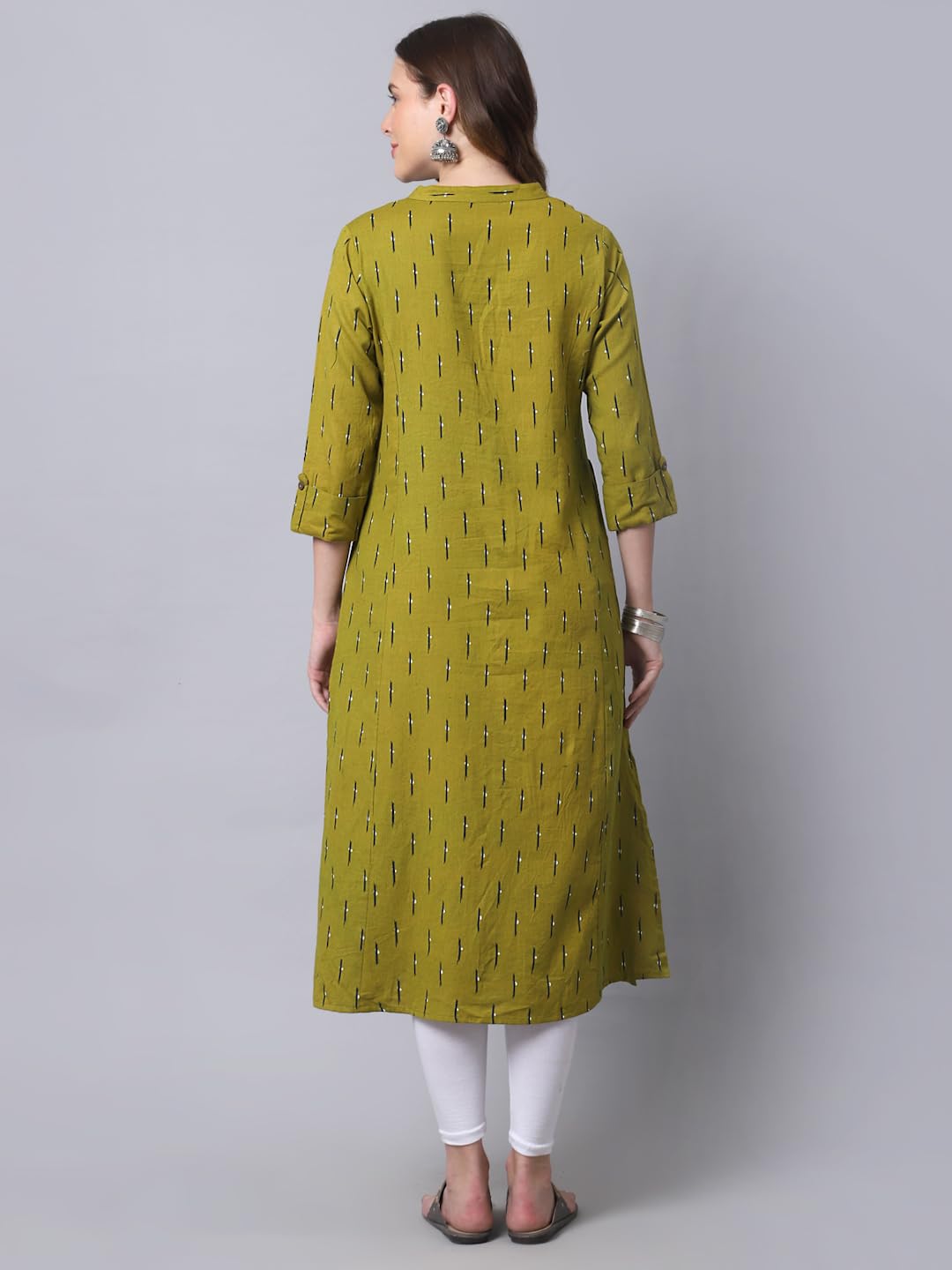 Pistaa's Women's Cotton Regular Printed Kurta Green,Regular Fit,L 4