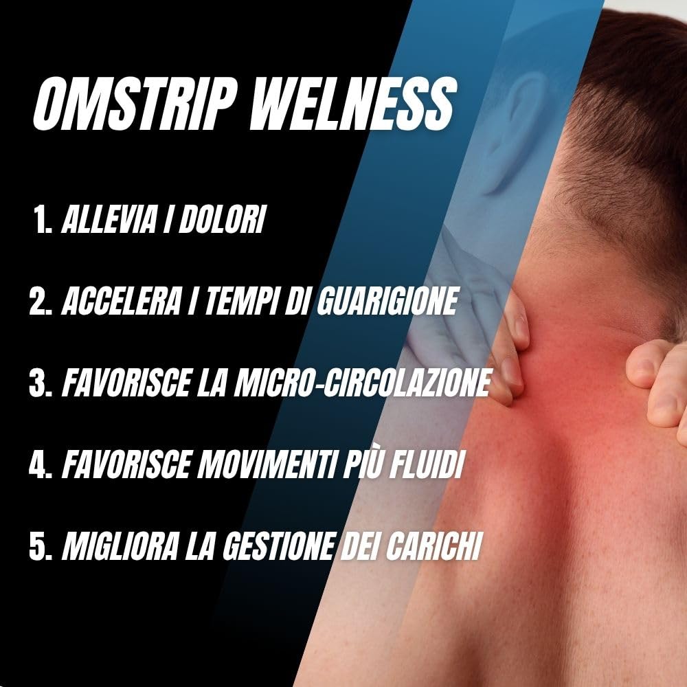 Omstrip Mix Cerotti (8 Pezzi: 4 Sport + 4 Wellness), Supporto Drug-Free di 72 Ore per Performance, Recupero Muscolare e Sollievo da Dolori Muscolari, Cerotto Kinesiologico con FIR e Tecnologia F7