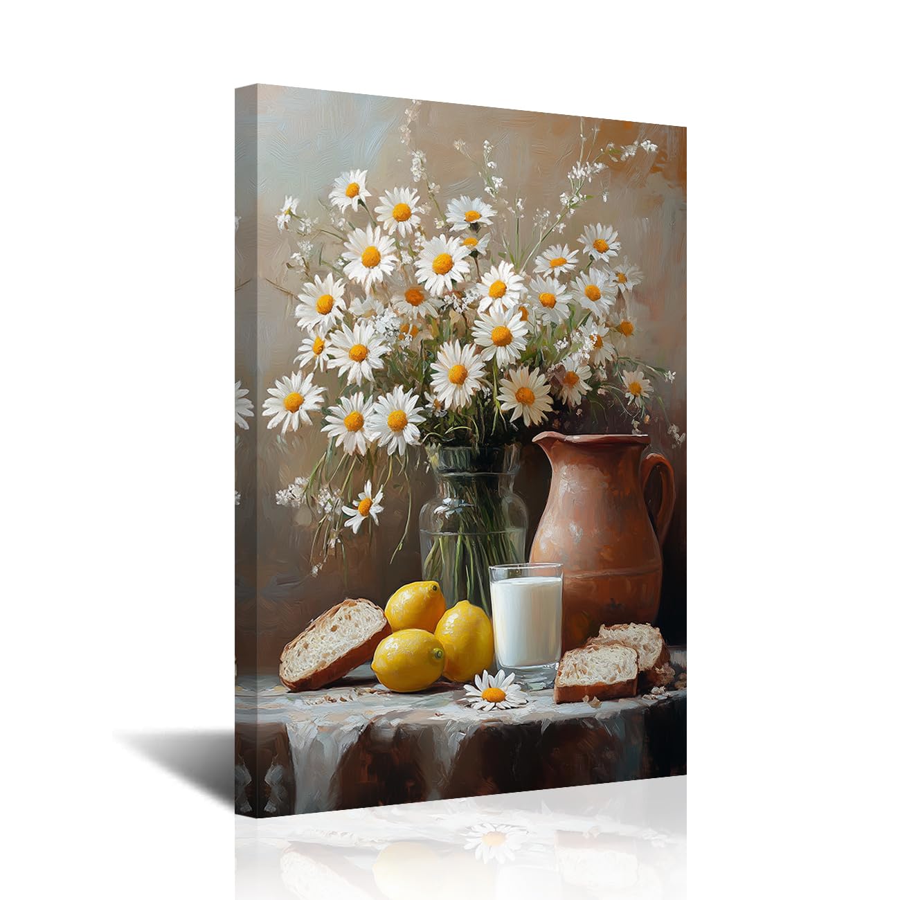 CXHOSTENT Rustic Daisy Canvas Wall Art Farmhouse Bathroom Wall Decor Vintage Country Floral Picture Prints Still Life Botanical Painting for Kitchen Framed (Black, 18L x 12W)