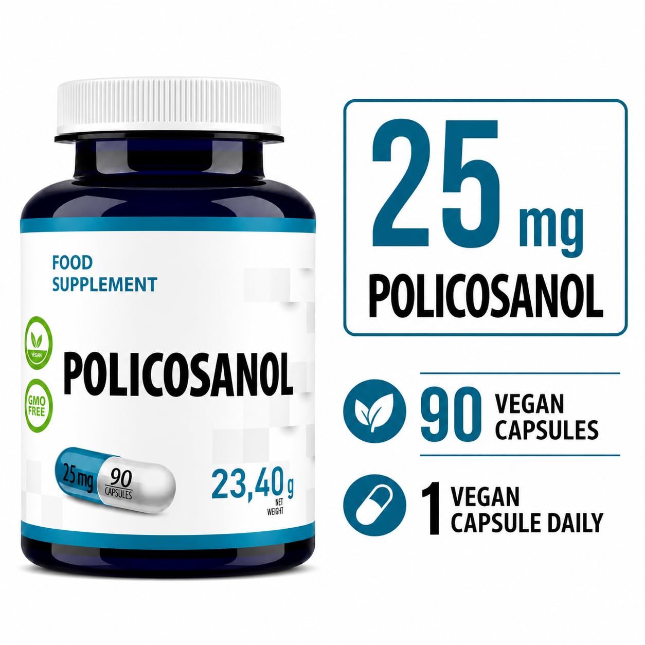 Hepatica Policosanolo 25 mg | da Canna da Zucchero | 90 Capsule Vegane | Scorta 3 Mesi | Ingrediente Unico | GMP & laboratorio indipendente