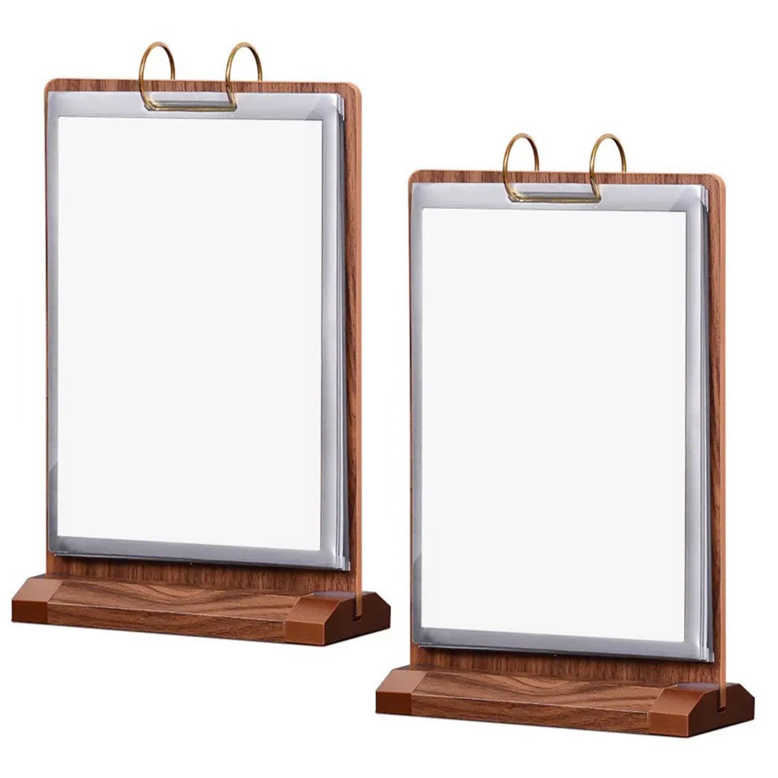 2 espositori da tavolo A4/A5/A6 con base in legno, 6 lati da capovolgere, supporto da tavolo A4/A5/A6, in legno, porta menù (14,8 x 21 cm)