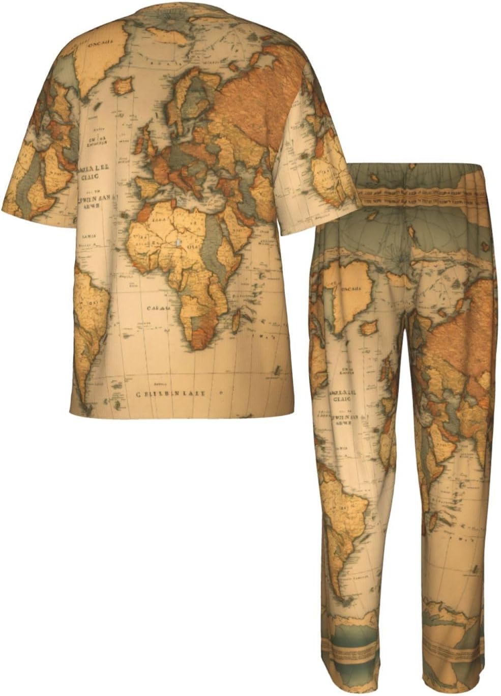 Men'S 2 Piece Loungewear Pajama Set World Map Print Short Sleeve Tee Top And Pants Set S-3xl