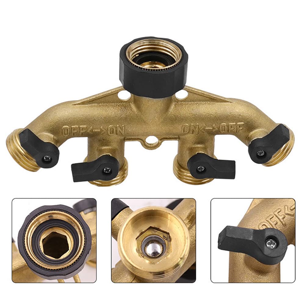Distribuidor de colector divisor de grifo de 3/4 pulgadas y 1/2 pulgada, adaptador de conector de manguera de válvula de agua de latón de 4 vías para accesorios de riego, estándar de la UE