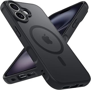 iPhone 16 用 ケース【MagSafe対応・カメラコントロールカバー付き】マット仕上げ 半透明 フロスト 耐衝撃 ワイヤレス充電 ストラップホール付き 6.1 インチ アイフォン 16 用ケース 半透明黒