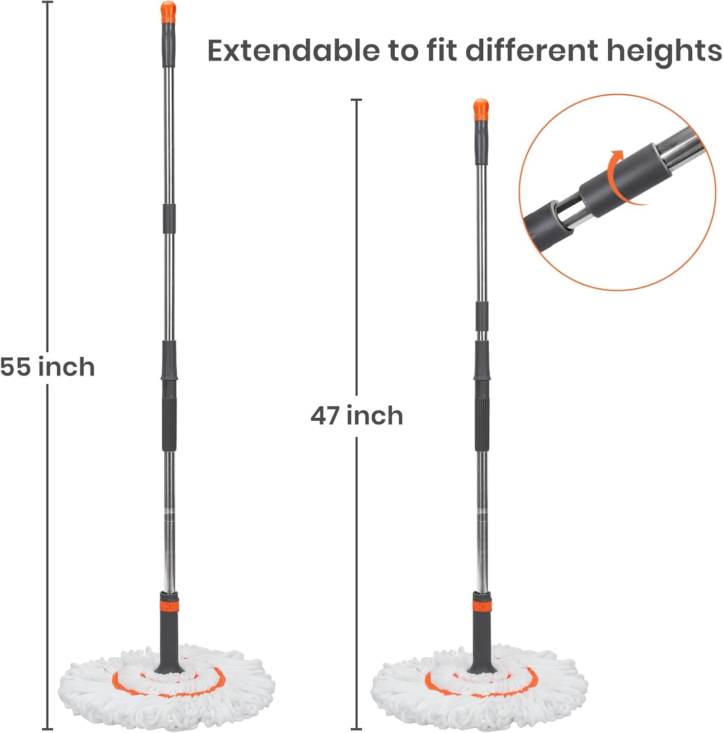 Self-Wringing Twist Floor Mops – 55” Long Handle Microfiber Mops for Hardwood Floor Cleaning, Heavy Duty Easy Squeeze Wet Mop for Tile Marble Wood Laminate image 5