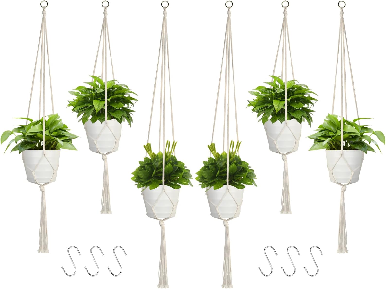 Macrame Plant Hanger, 6 Pack White Indoor Outdoor Hanging Planter Flower Pot Basket Hanging Handmade Hanging Plant Holders(60cm *2 80cm *2 100cm*2)