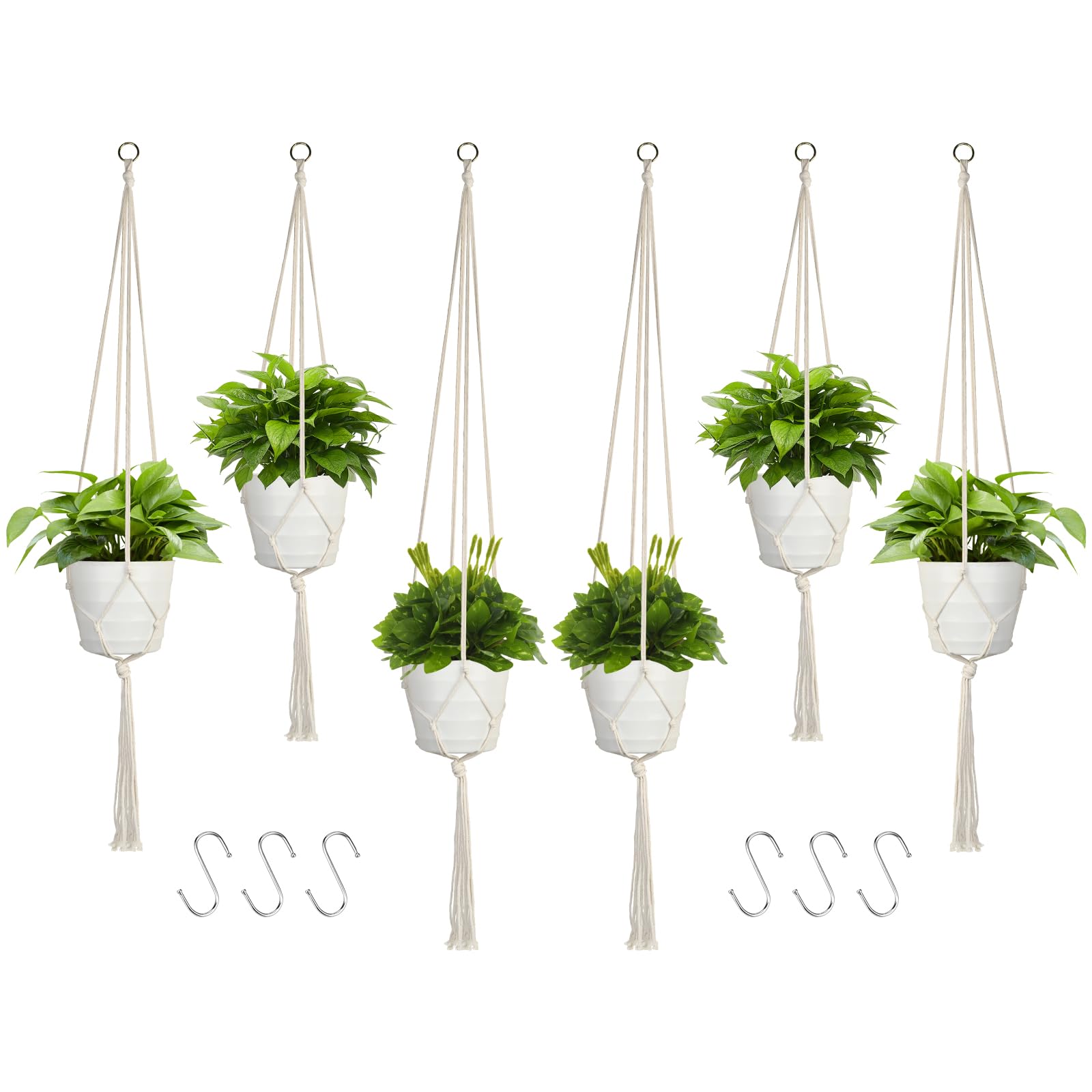 Macrame Plant Hanger, 6 Pack White Indoor Outdoor Hanging Planter Flower Pot Basket Hanging Handmade Hanging Plant Holders(60cm *2 80cm *2 100cm*2)