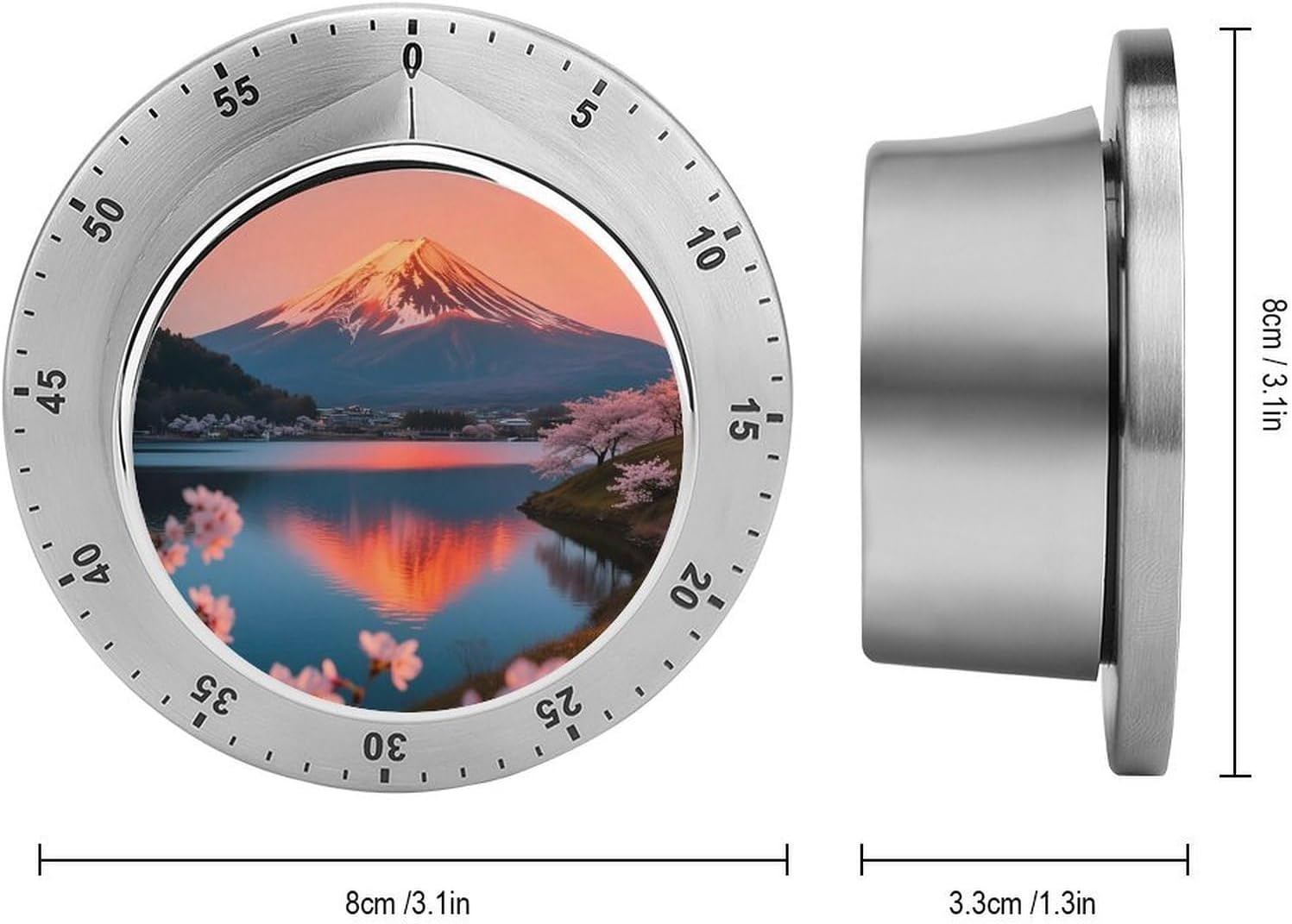 60 Minute Visual Wind Up Timer, Mechanical Kitchen Timer with Magnetic Base & Loud Alarm, Battery-Free Manual Sunset Fuji Reflection Countdown Clock for Focus Cooking Studying Gaming Classroom image 2