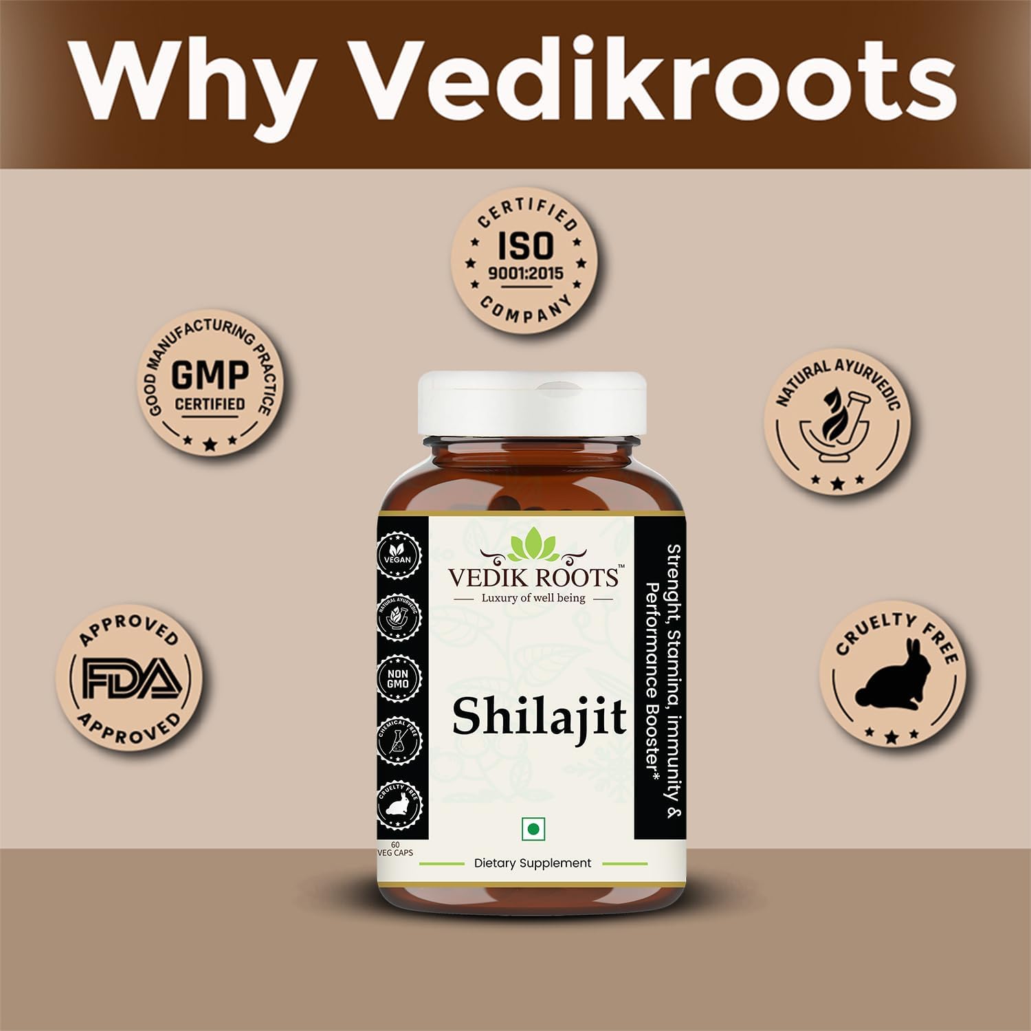 Shilajit Capsules for Men & Women | Pure & Natural Himalayan Shilajit | 60 Capsules
