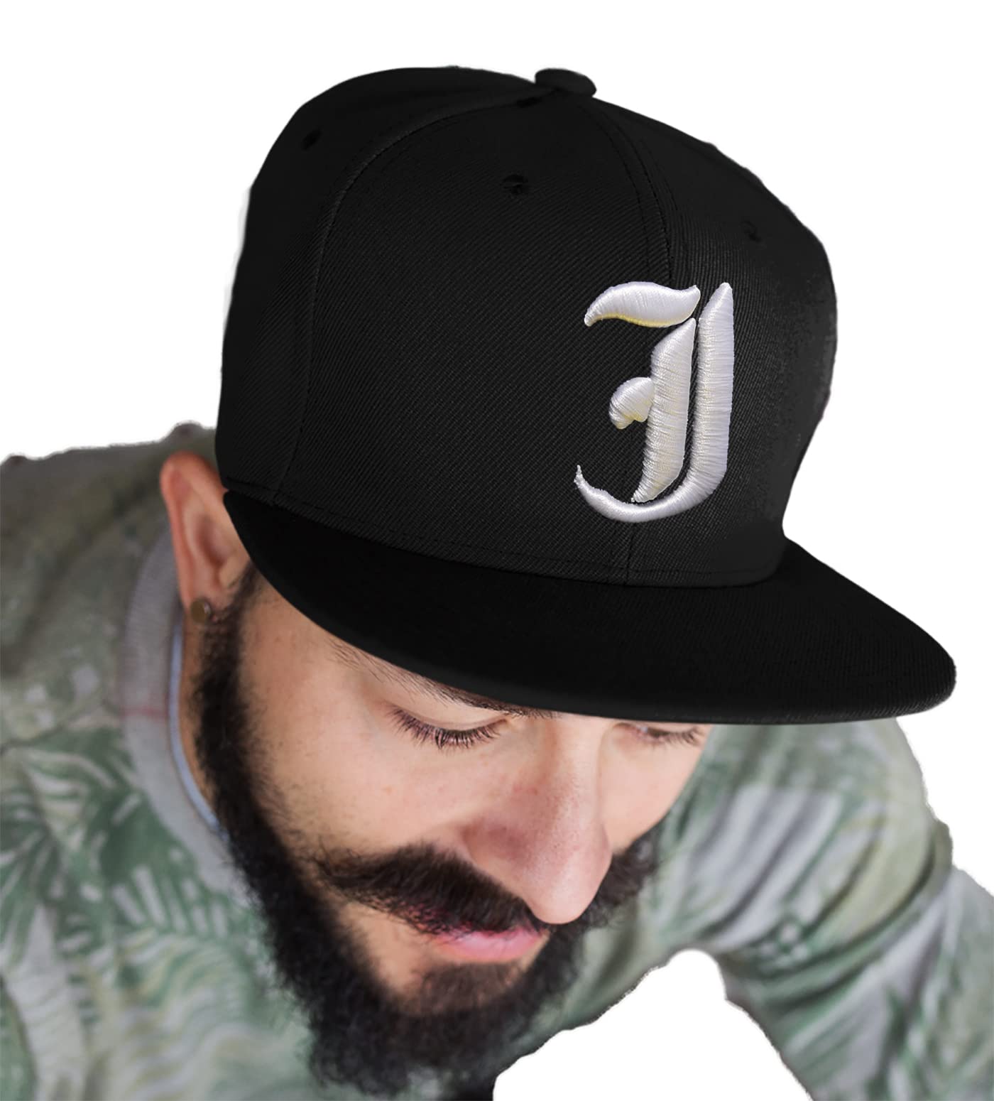 4sold Snapback hat with Raised 3D Embroidery Letter 5 Panel Baseball Cap Hip-Hop Cap Hat Headwear (J)