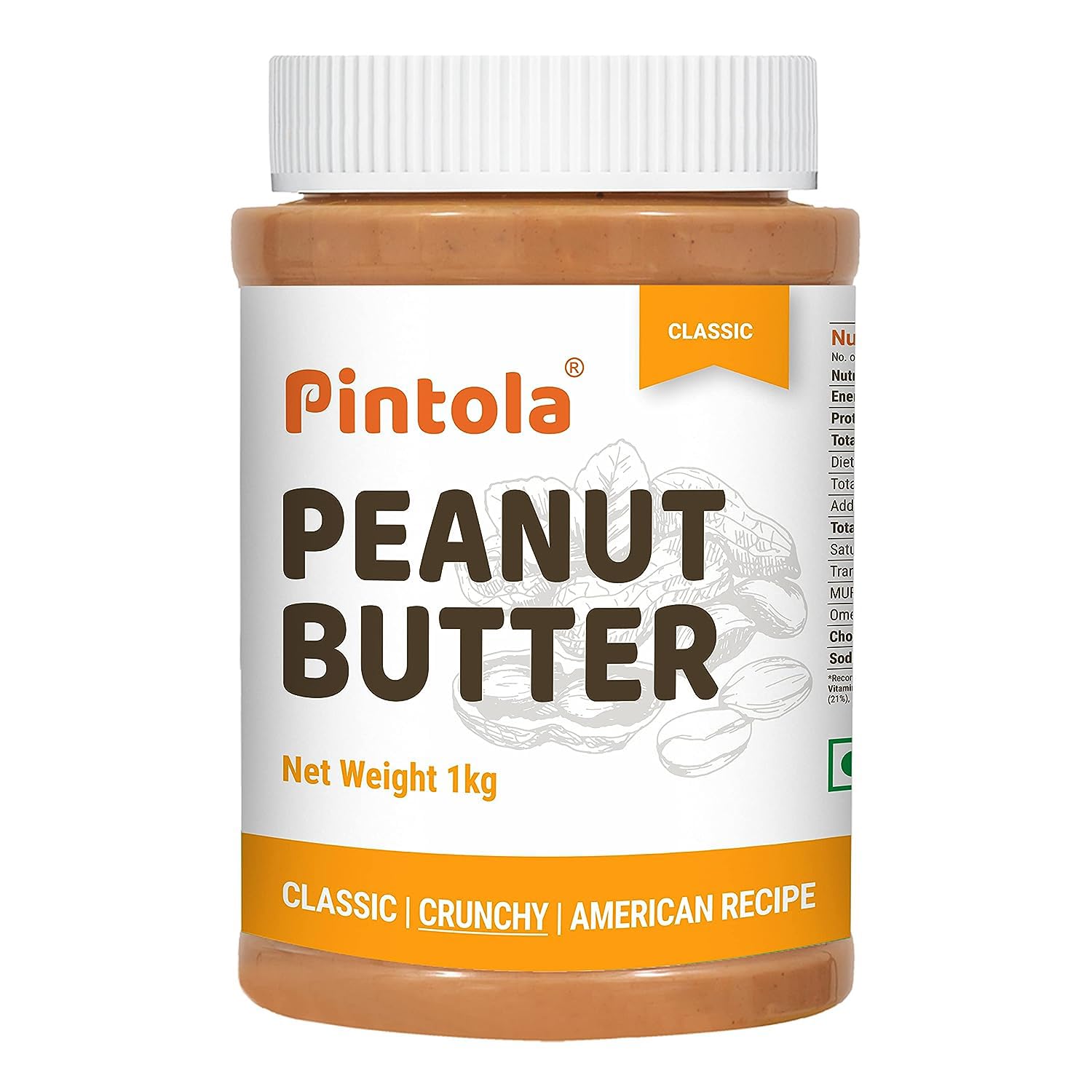 Pintola Classic Peanut Butter Creamy 350g - Original American Recipe with High Protein 26g & 7.2g Fiber, Premium Roasted Nuts, Gluten Free, Zero Trans Fat, with MUFA Good Fats, Vit E & B3, Dairy Free