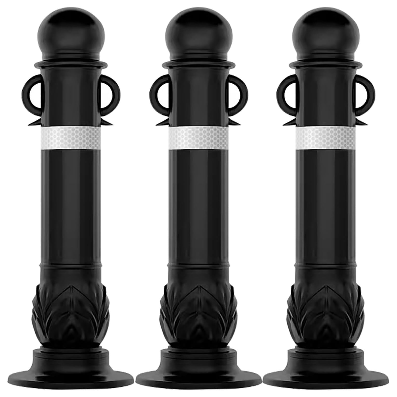 WDSOPK Flexible Traffic neator Bollard Post with Hanging Ears, 31.5in Reflective EVA Safety Cone for Driveway & Parking Lot（Black-6 Pack）